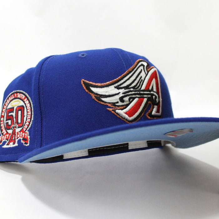 Anaheim Angels 50th Anniversary New Era 59Fifty Fitted Hat (Glow in the Dark Blue Sky Blue Under Brim)