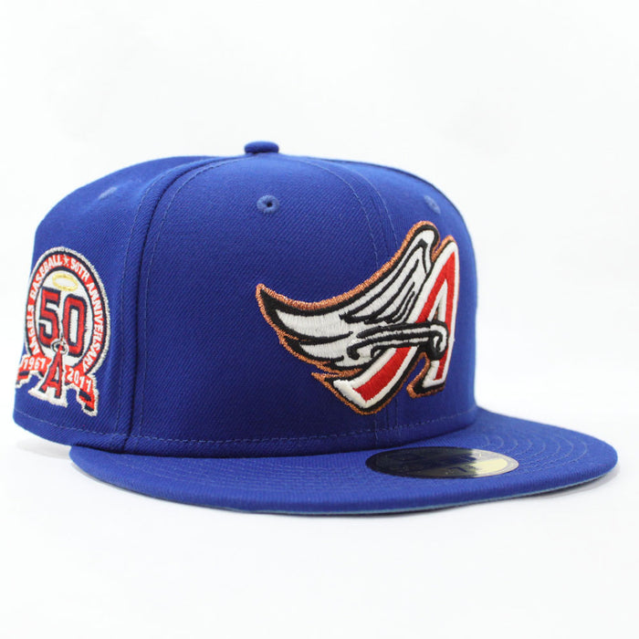 Anaheim Angels 50th Anniversary New Era 59Fifty Fitted Hat (Glow in the Dark Blue Sky Blue Under Brim)
