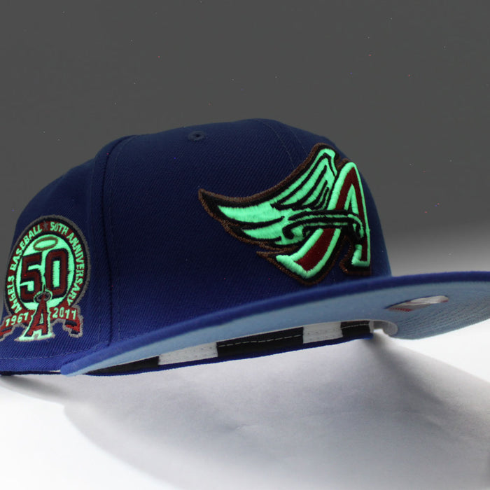 Anaheim Angels 50th Anniversary New Era 59Fifty Fitted Hat (Glow in the Dark Blue Sky Blue Under Brim)
