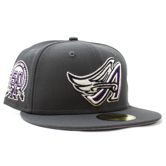 Anaheim Angels 50th Anniversary New Era 59Fifty Fitted Hat (Glow in the Dark Graphite Purple Grey Under Brim)