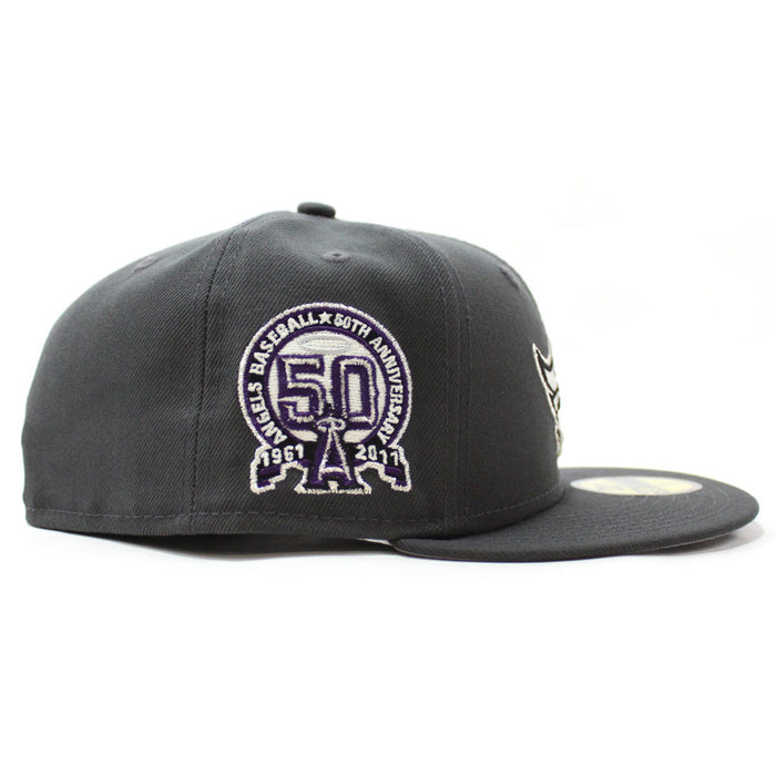 Anaheim Angels 50th Anniversary New Era 59Fifty Fitted Hat (Glow in the Dark Graphite Purple Grey Under Brim)
