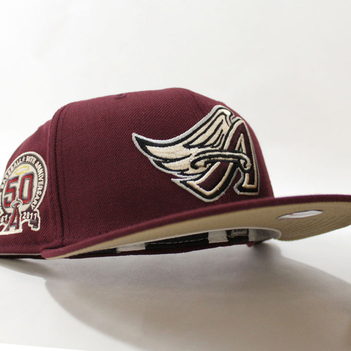 Anaheim Angels 50th Anniversary New Era 59Fifty Fitted Hat (Maroon Camel Under Brim)
