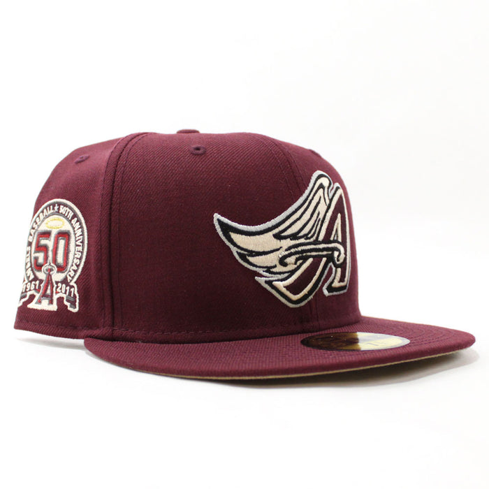 Anaheim Angels 50th Anniversary New Era 59Fifty Fitted Hat (Maroon Camel Under Brim)