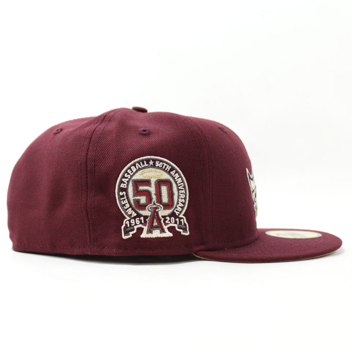 Anaheim Angels 50th Anniversary New Era 59Fifty Fitted Hat (Maroon Camel Under Brim)