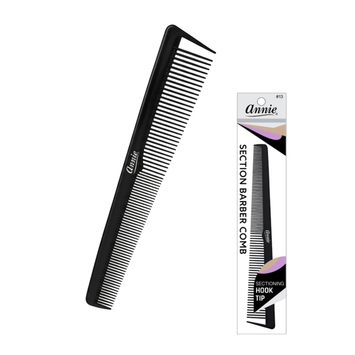 Annie Section Barber Comb with Hook Tip, 1 Count, Black