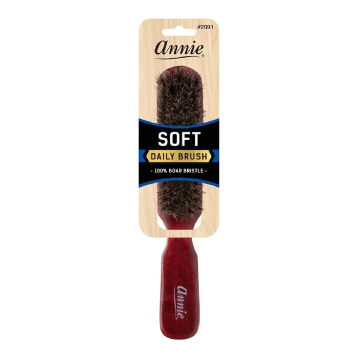 Annie Soft 5 Row 100% Boar Bristle Wooden Daily Brush, 1 Count, Dark Brown
