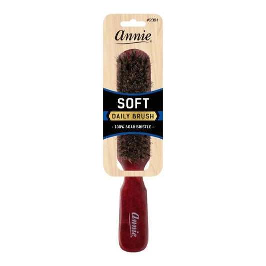 Annie Soft 5 Row 100% Boar Bristle Wooden Daily Brush, 1 Count, Dark Brown