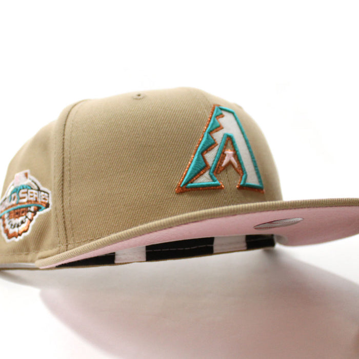 Arizona Diamondbacks 2001 World Series New Era 59Fifty Fitted Hat (GITD Camel Pink Under Brim)