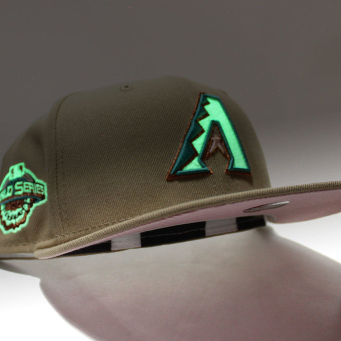 Arizona Diamondbacks 2001 World Series New Era 59Fifty Fitted Hat (GITD Camel Pink Under Brim)