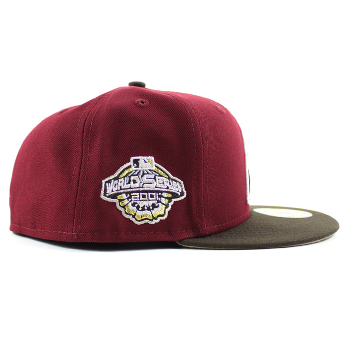 Arizona Diamondbacks 2001 World Series New Era 59Fifty Fitted Hat (GITD Cardinal Walnut Camel Under Brim)