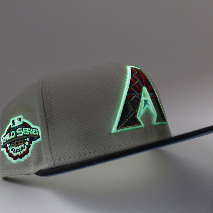 Arizona Diamondbacks 2001 World Series New Era 59Fifty Fitted Hat (GITD Chrome Black Sky Blue Under Brim)