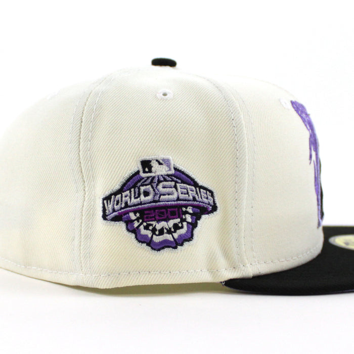 Arizona Diamondbacks 2001 World Series New Era 59Fifty Fitted Hat (GITD Chrome White Black Lavender Under Brim)