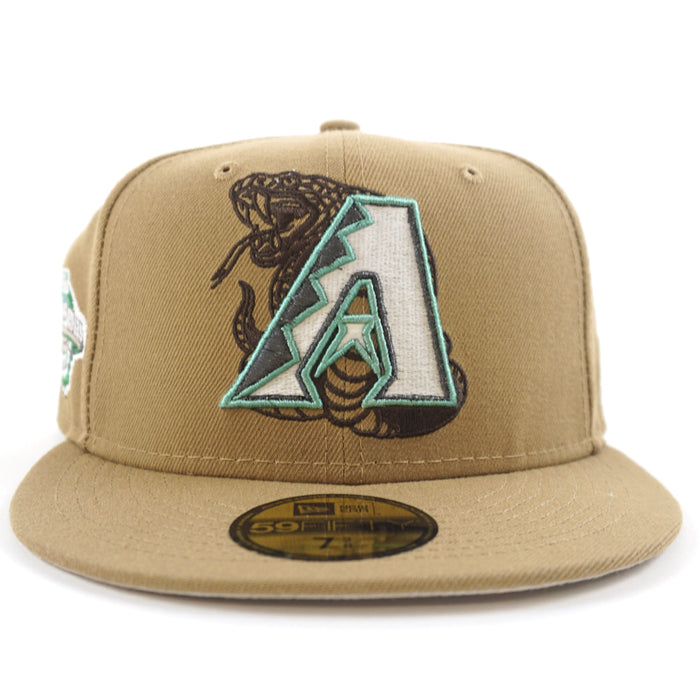 Arizona Diamondbacks 2001 World Series New Era 59Fifty Fitted Hat (GITD Khaki Stone Under Brim)