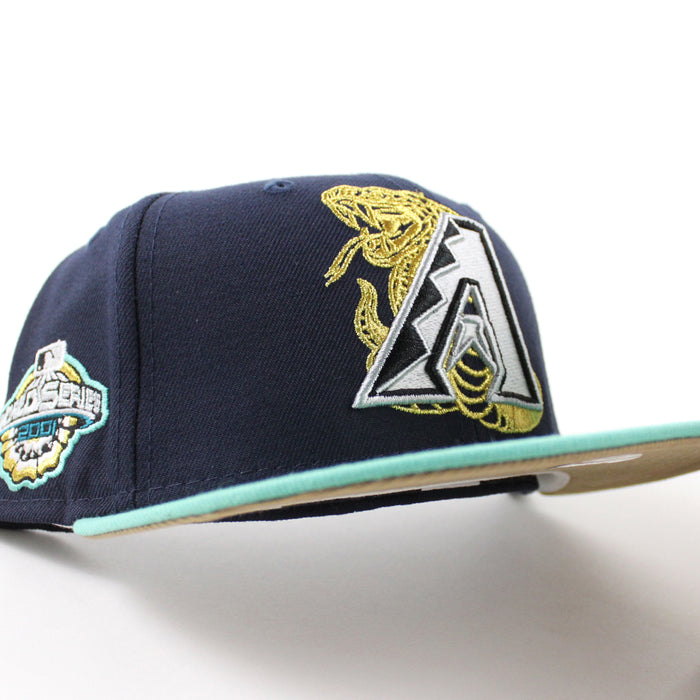 Arizona Diamondbacks 2001 World Series New Era 59Fifty Fitted Hat (GITD Navy Mint Khaki Under Brim)