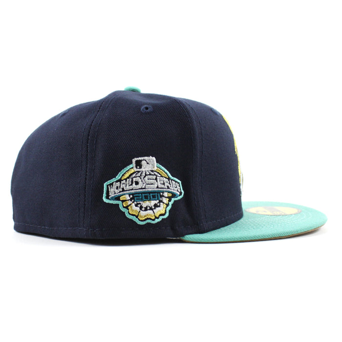 Arizona Diamondbacks 2001 World Series New Era 59Fifty Fitted Hat (GITD Navy Mint Khaki Under Brim)