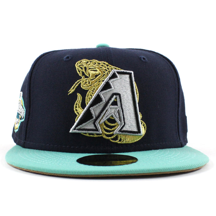 Arizona Diamondbacks 2001 World Series New Era 59Fifty Fitted Hat (GITD Navy Mint Khaki Under Brim)