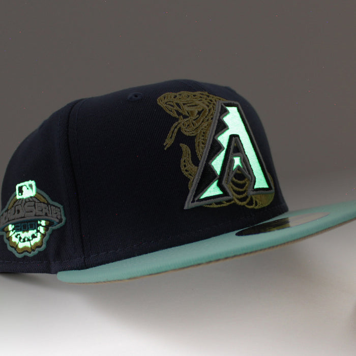 Arizona Diamondbacks 2001 World Series New Era 59Fifty Fitted Hat (GITD Navy Mint Khaki Under Brim)
