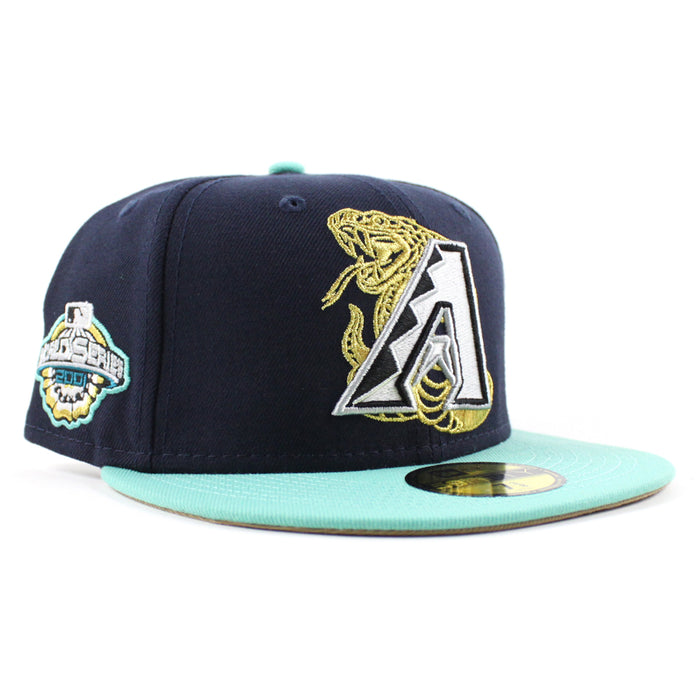 Arizona Diamondbacks 2001 World Series New Era 59Fifty Fitted Hat (GITD Navy Mint Khaki Under Brim)