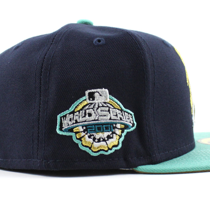 Arizona Diamondbacks 2001 World Series New Era 59Fifty Fitted Hat (GITD Navy Mint Khaki Under Brim)