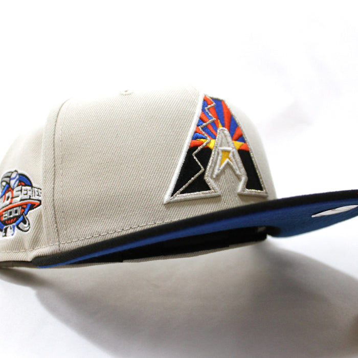 Arizona Diamondbacks 2001 World Series New Era 59Fifty Fitted Hat (GITD Stone Black Blue Under Brim)
