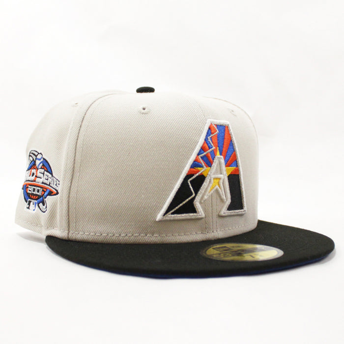 Arizona Diamondbacks 2001 World Series New Era 59Fifty Fitted Hat (GITD Stone Black Blue Under Brim)