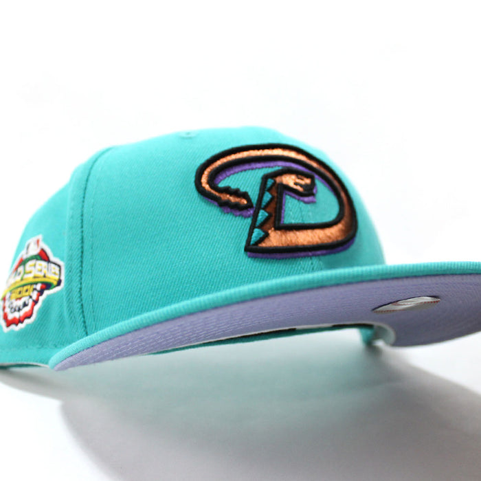 Arizona Diamondbacks 2001 World Series New Era 59Fifty Fitted Hat (Glow in the Dark Logo Teal Lavender Under Brim)