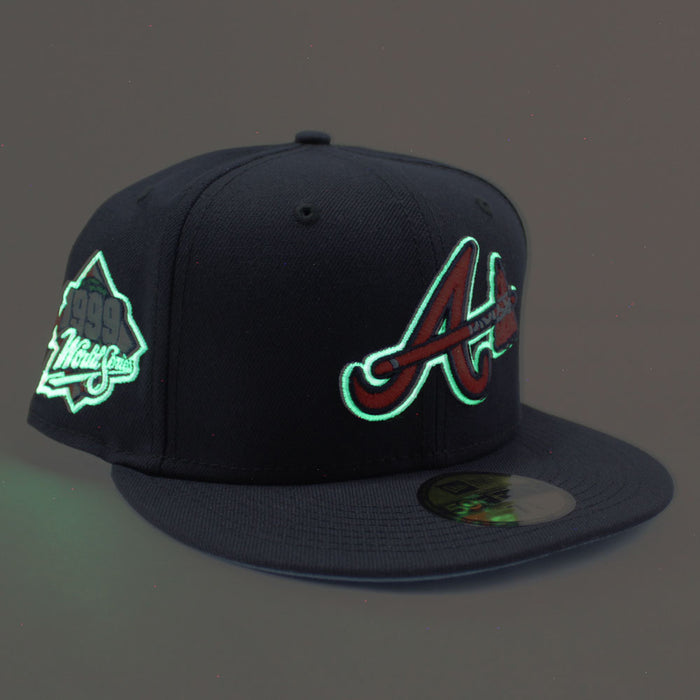 Atlanta Braves 1999 World Series New Era 59Fifty Fitted Hat (Glow in the Dark Logo Navy Blue Under Brim)