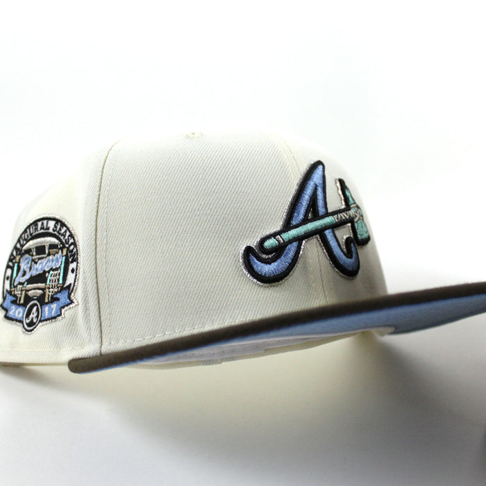 Atlanta Braves Inaugural Season 2017 New Era 59Fifty Fitted Hat (Chrome White Walnut Sky Blue Under Brim)