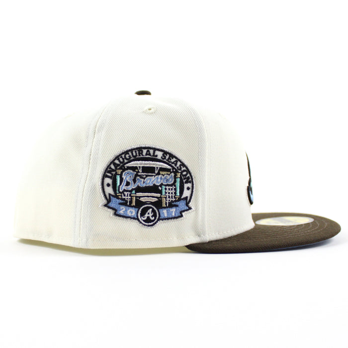 Atlanta Braves Inaugural Season 2017 New Era 59Fifty Fitted Hat (Chrome White Walnut Sky Blue Under Brim)