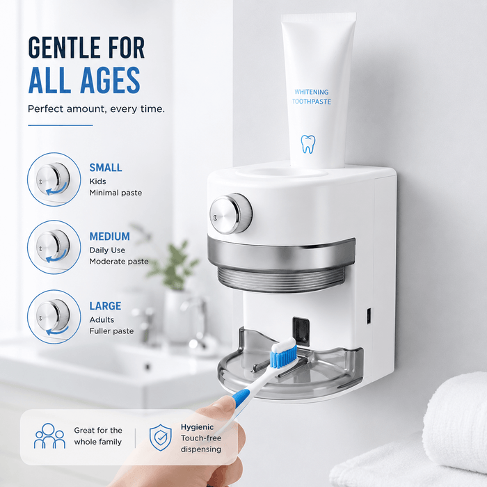 LaserGlow automatic toothpaste dispenser with 3 dispensing modes for kids and adults