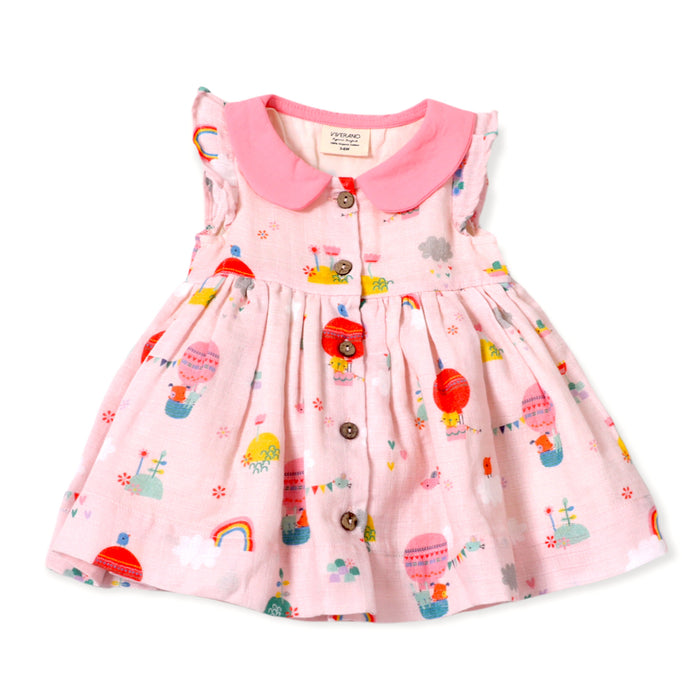 Balloon Peter Pan Collar & Button Baby Dress+Bloomer Set (Organic Muslin)