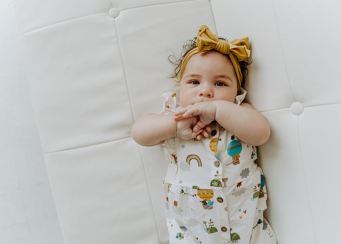 Fly Away Balloon Ruffle & Button Baby Jumpsuit Romper (Organic Cotton)
