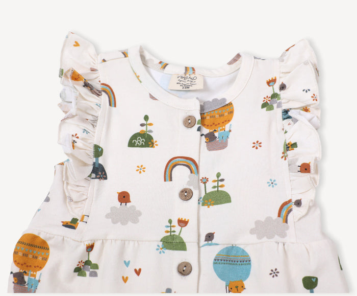 Fly Away Balloon Ruffle & Button Baby Jumpsuit Romper (Organic Cotton)