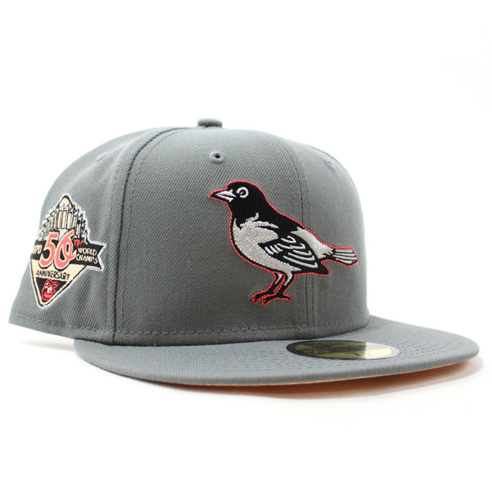 Baltimore Orioles 50th Anniversary 59Fifty New Era Fitted Hat (Dark Grey Peach Under Brim)