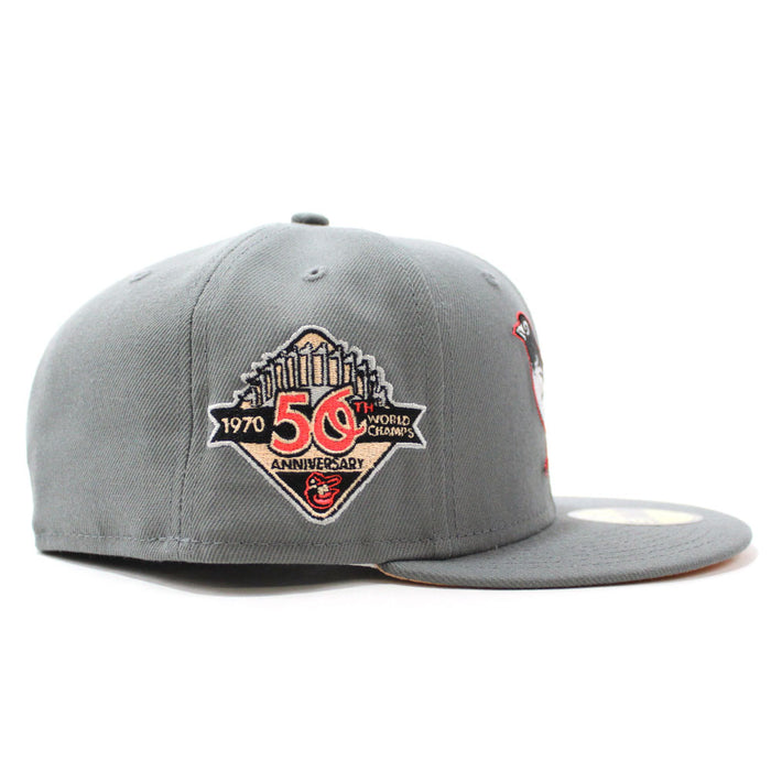 Baltimore Orioles 50th Anniversary 59Fifty New Era Fitted Hat (Dark Grey Peach Under Brim)
