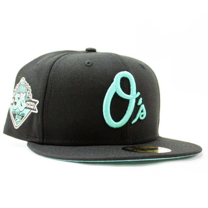 Baltimore Orioles 50th Anniversary 59Fifty New Era Fitted Hat (Glow in the Dark Black Mint Under Brim)