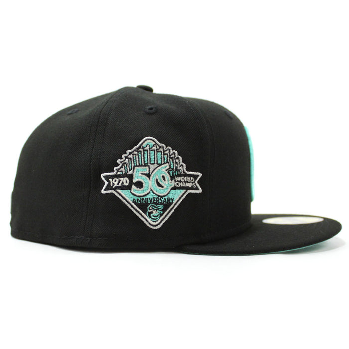 Baltimore Orioles 50th Anniversary 59Fifty New Era Fitted Hat (Glow in the Dark Black Mint Under Brim)