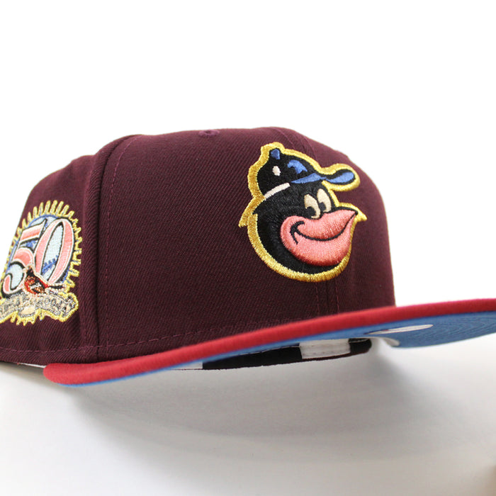 Baltimore Orioles 50TH ANNIVERSARY 59Fifty New Era Fitted Hat (MAROON PINOT RED RAINSTORM Under Brim)