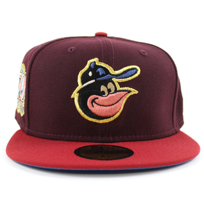 Baltimore Orioles 50TH ANNIVERSARY 59Fifty New Era Fitted Hat (MAROON PINOT RED RAINSTORM Under Brim)