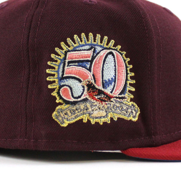 Baltimore Orioles 50TH ANNIVERSARY 59Fifty New Era Fitted Hat (MAROON PINOT RED RAINSTORM Under Brim)