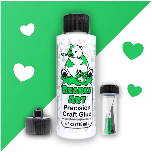Bearly Art - Precision Craft Glue - The Original. 4 Fl Oz, Tip Kit, Tip Cap. CLEAR-DRYING, MULTIPLE-SIZED TIPS, WRINKLE & CLUMP RESISTANT, NON-TOXIC & FREEZE/THAW STABLE. Available at Embellish Away located in Bowmanville Ontario Canada.