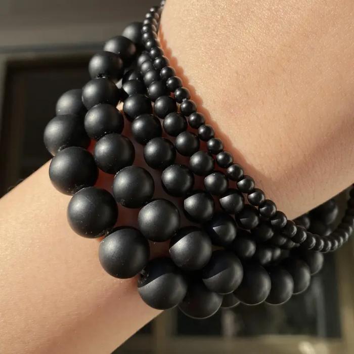 Black Matte Agate  Beaded Bracelet