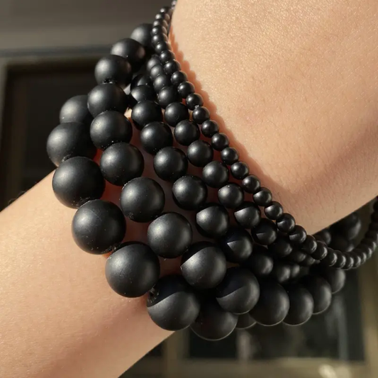 Black Matte Agate  Beaded Bracelet