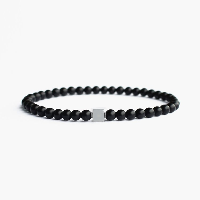 Black Matte Agate  Beaded Bracelet