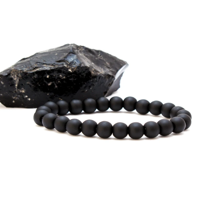Black Matte Agate  Beaded Bracelet