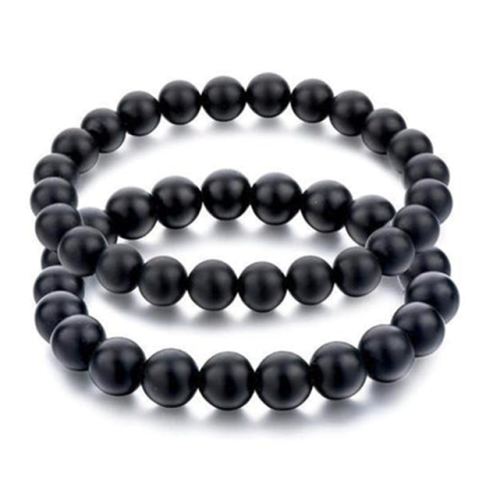 Black Matte Agate  Beaded Bracelet