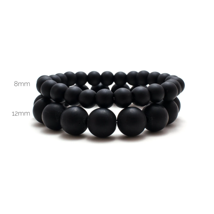 Black Matte Agate  Beaded Bracelet