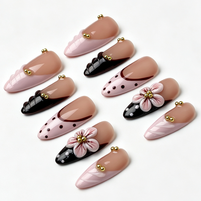 Full set Blush Wine medium almond press‑on nails layout