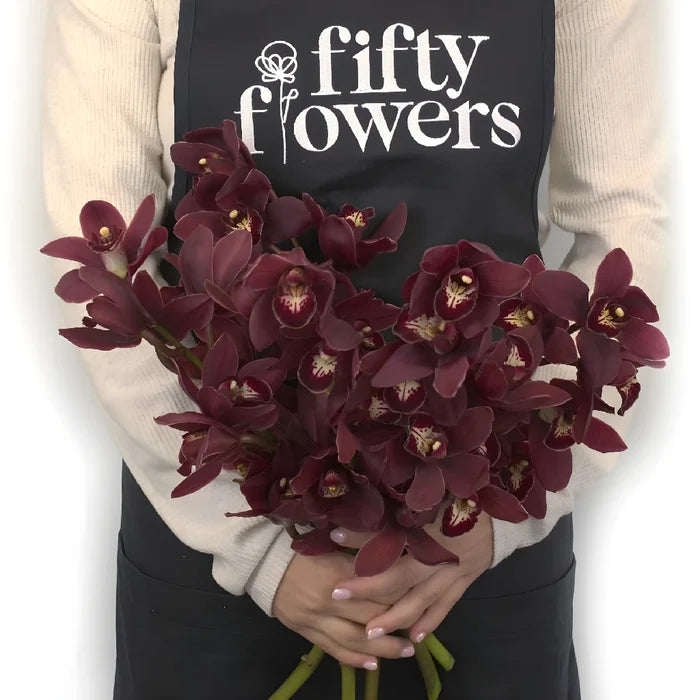 Mini Cymbdium Orchids Blushing Burgundy Apron - Image