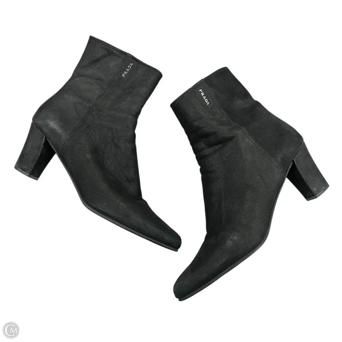 Boots Luxury Designer By Prada In Black, Size: 9.5